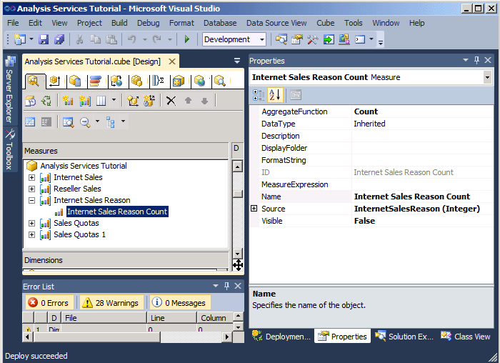 Properties for Internet Sales Reason Count measure Properties for Internet Sales Reason Count measure