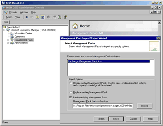 Figure 3.1   Importing the Exchange Management Pack