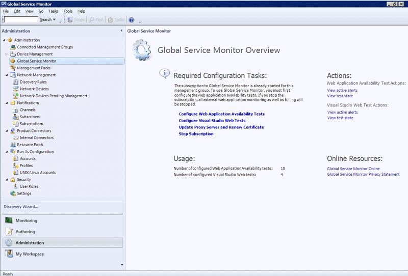 Global Service Monitor landing page