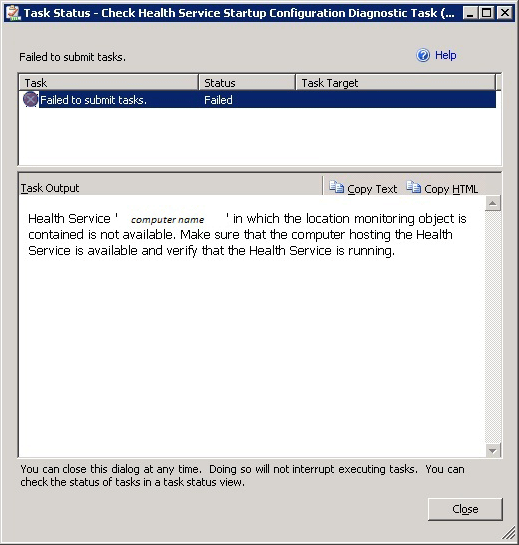 Example of a task status window