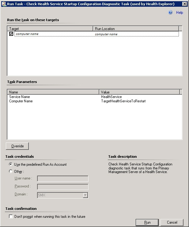 Example of a run tasks dialog box
