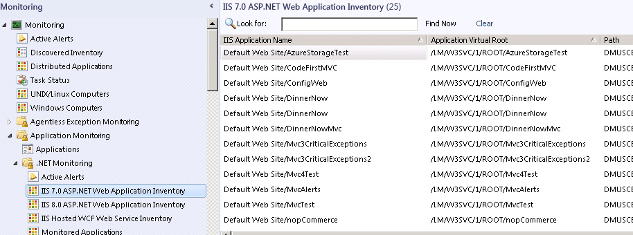 ASP.NET Web Application Inventory view
