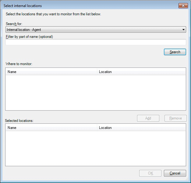 Select internal locations page