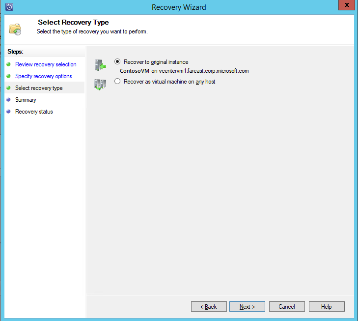 Choose VMware recovery option