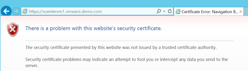 vmware certificate error in internet explorer
