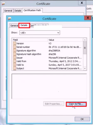 Copy to File to add certificate to local server