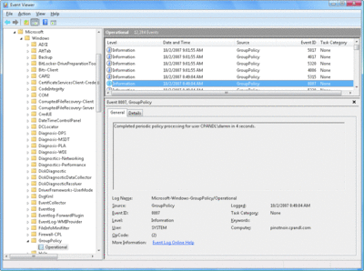 Figure 2 Group Policy Operational Log Event showing policy processing time