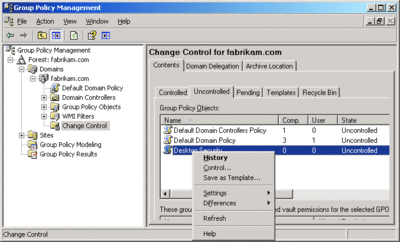 Figure 3 Uncontrolled GPOs are placed in the archive by selecting the Control menu option