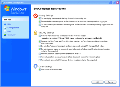 Figure 1 Computer restrictions in SteadyState