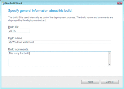 Figure 3 Specifying basic build information