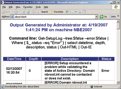 Figure 1 Out-HTML and Out-IE make the view of your setup logs easier to read