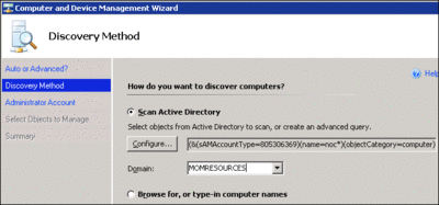Figure 5 Advanced discovery via Active Directory query