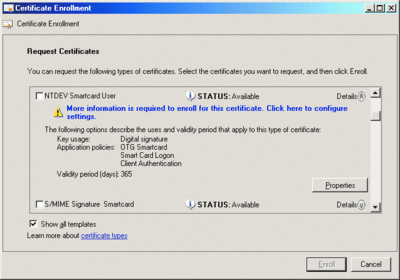 Figure 1 Selecting available certificates