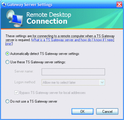 Figure 3 Terminal Services Gateway server settings