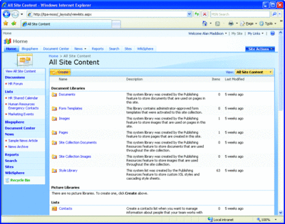 Figure 1 Creating new site content