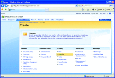 Figure 2 The Create page displays many default options