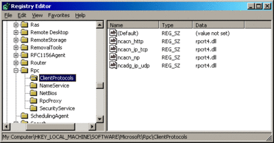 Figure 4 RPC ClientProtocols listed in the registry
