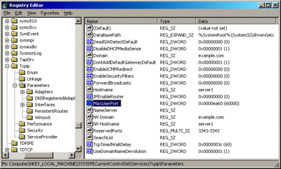 Figure 5 MaxUserPort setting in the registry