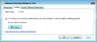 Figure 6 Modifying the audit settings in Windows Vista always requires elevation