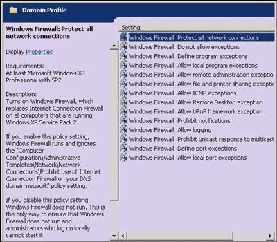 Figure 1 Windows XP SP2 Firewall Settings