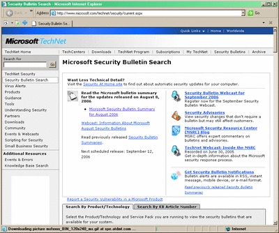 Figure 1 Microsoft Security Bulletin Site