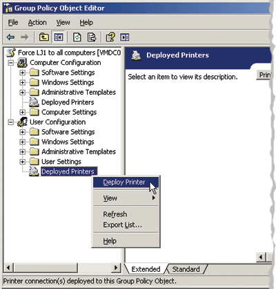 Figure 2 Manage Printers within the GPO Editor