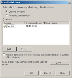 Figure 7 Allowing Relay by IP Address