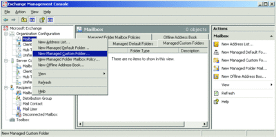 Figure 1 Using the Exchange Management Console to create a new folder