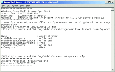 Figure 3 Windows PowerShell saves a transcript of the commands you use and stores it in a .txt file