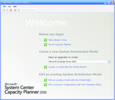 Figure 1 Starting the capacity planner tool