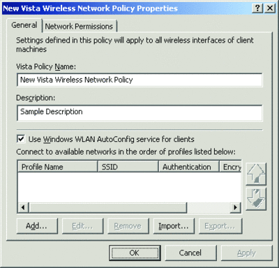 Figure 2 Wireless network policy properties