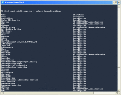 Figure 2 Viewing just the Name and StartName properties in a table