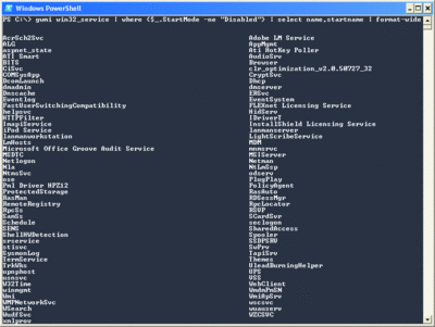 Figure 3 Output displayed using the Format-Wide cmdlet omits key information--the StartName