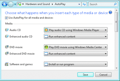 Windows Vista treats autoplay settings globally 