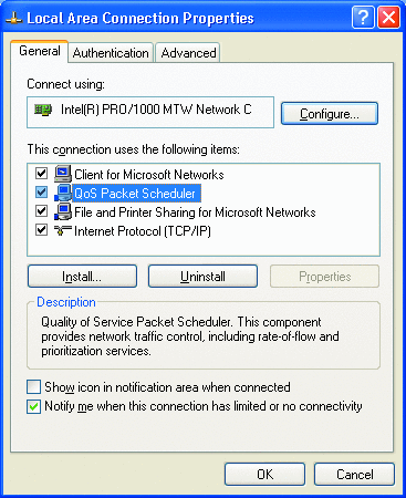 Figure 2 Configuring the QoS Packet Scheduler