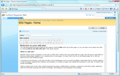 Figure 3 Editing Wiki Content Entirely within the Browser