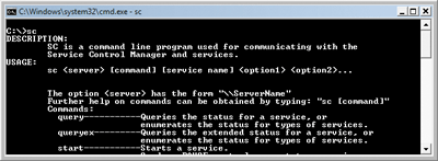 Figure 2 SC Command Options Define Windows Vista Service Privilages