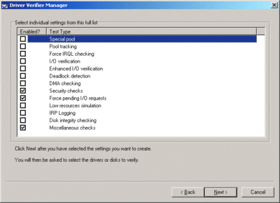 Figure 3 Driver Verifier with Windows Server 2008 options checked