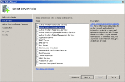 Figure 3 Using the Add Roles Wizard to select server roles