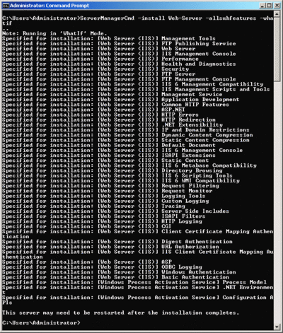 Figure 4 Using the –whatif parameter to see what changes would be made to the server