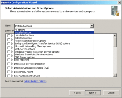 Figure 3 Selecting other services and features in SCW