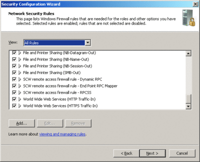 Figure 5 SCW lists all the rules it determines you need