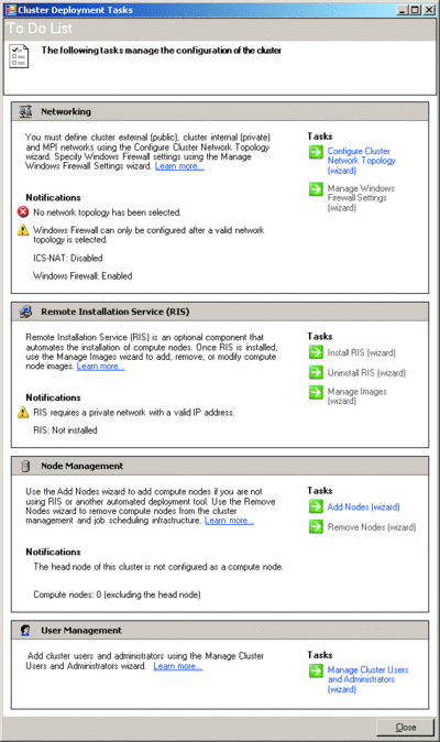 Figure 2 To Do List shows what you need to do to configure your cluster