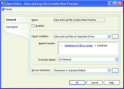 Figure 1 The Data and Log File Location Best Practice policy