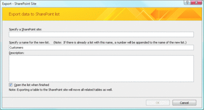 Figure 2 Access data will be exported to the SharePoint site you specify