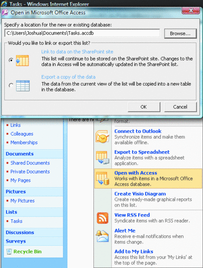 Figure 4 Making SharePoint data reachable through Access