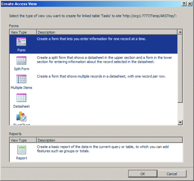 Figure 6 Creating an Access View