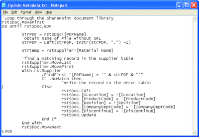 Figure 9 Updating metadata using code