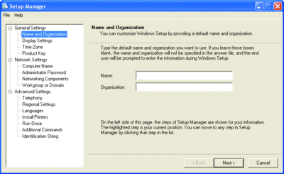 Figure 2 Using Setup Manager to create a Sysprep answer file