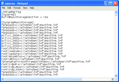 Figure 3 Adding mass storage IDs to sysprep.inf